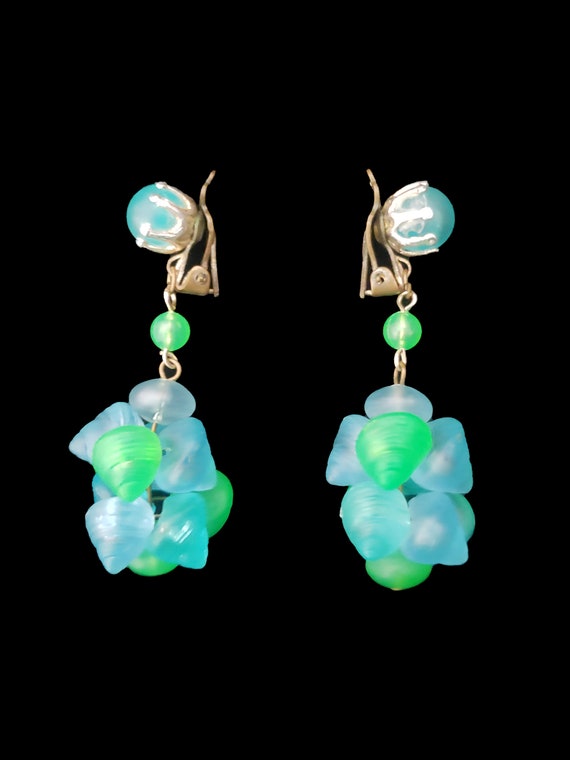 1960s Turquoise and Green Seashell Beaded Cluster… - image 4