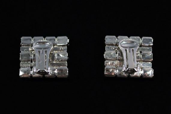 1960s Large Square Rhinestone Clip Earrings | 60s… - image 3