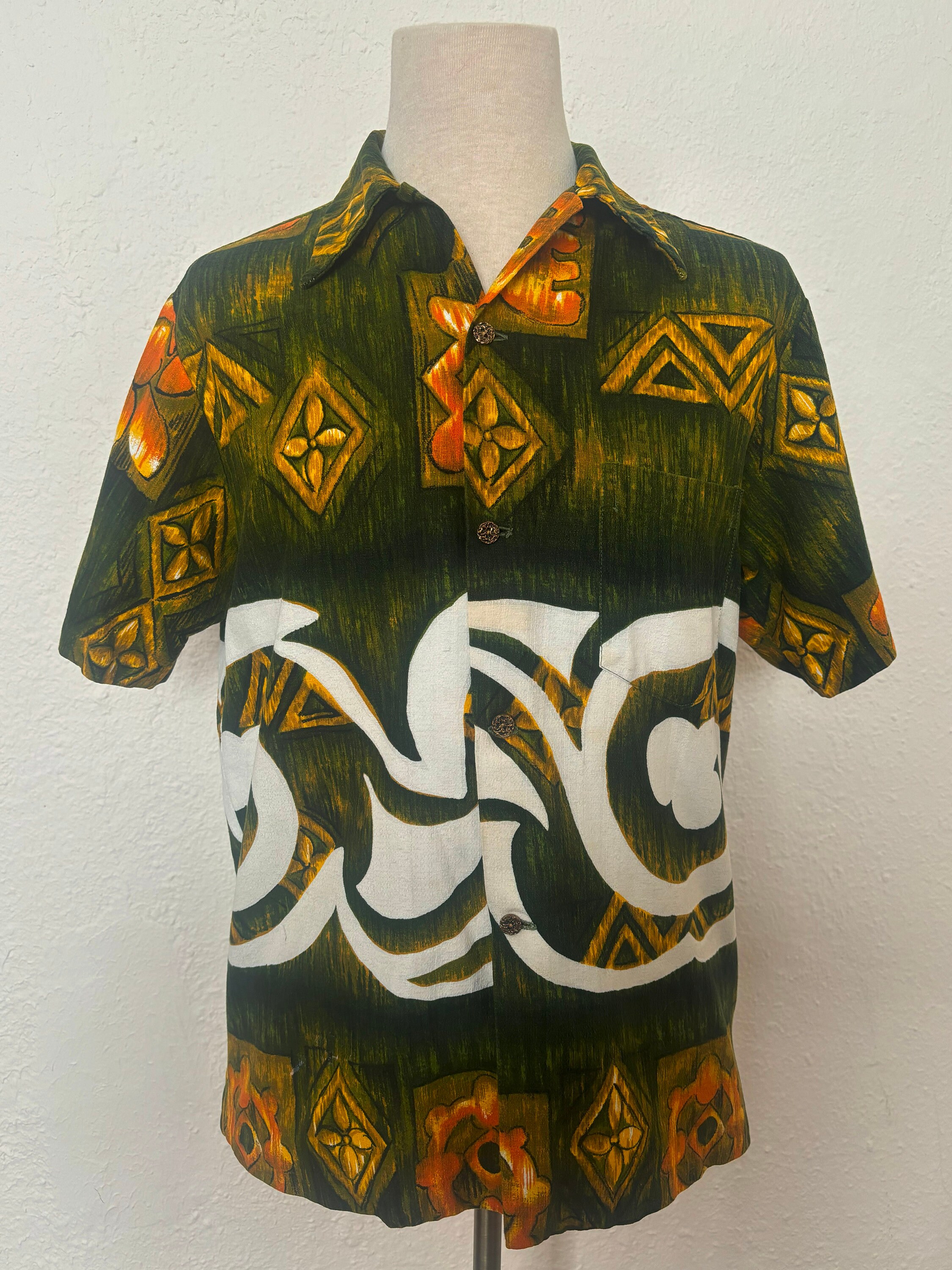 1950s Cotton Barkcloth Hawaiian Shirt by Evelyn Margolis