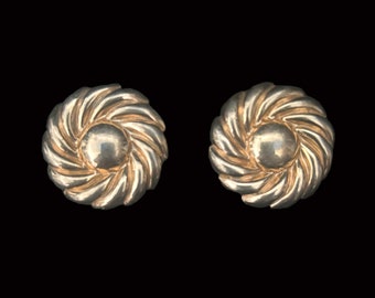 1960s Large Gold Tone Circular Swirl Cuff Links | 60s Vintage Round Gold Cufflinks
