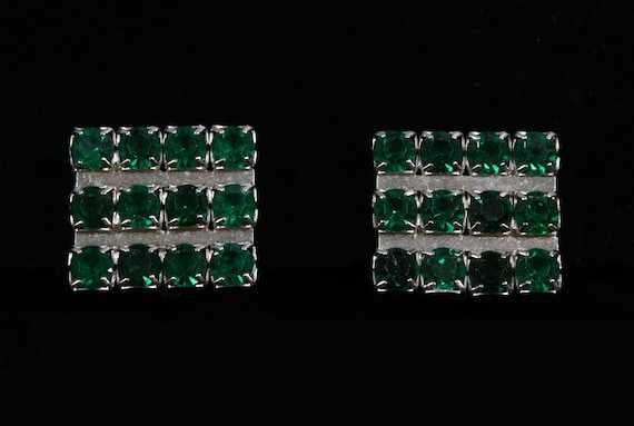 1960s Large Square Rhinestone Clip Earrings | 60s… - image 1