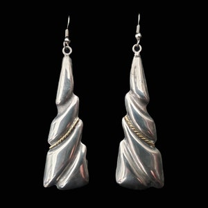 1980s Taxco Sterling Silver and Brass Drop Earrings | 80s Vintage 925 Two Tone Pierced Earrings