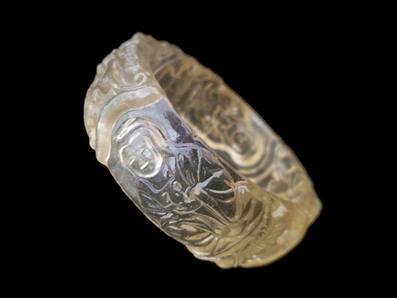 1980s Translucent Yellow Buddha Bangle | 80s Vint… - image 1