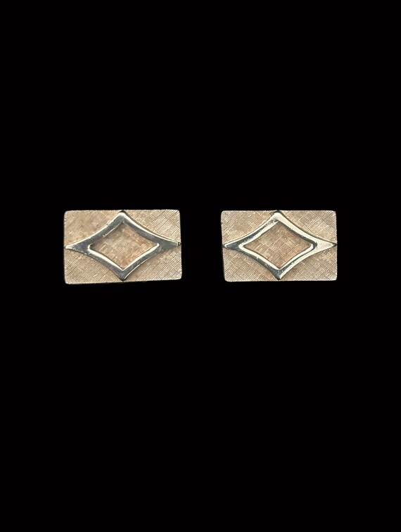 1960s Brushed Gold Tone Rectangular Cuff Links | … - image 1