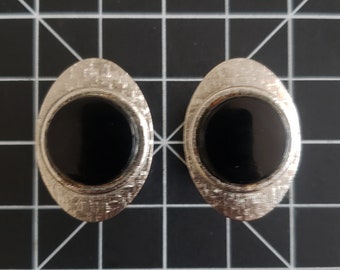 1960s Silver and Onyx Cuff Links | 60s Vintage Silver Tone and Black Cufflinks
