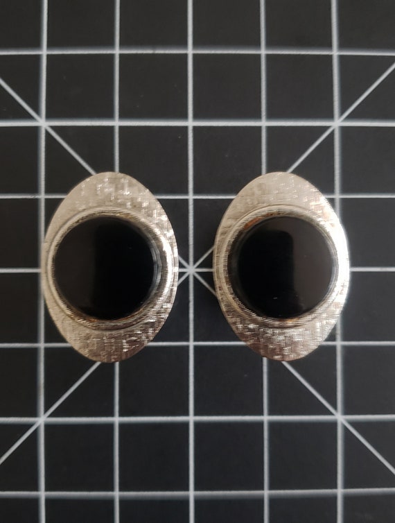 1960s Silver and Onyx Cuff Links | 60s Vintage Si… - image 1