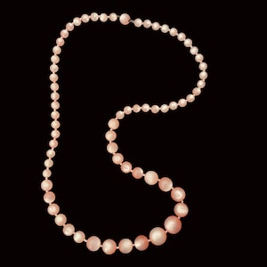 1960s Long Pink Moonglow Lucite Necklace | 60s Vintage Graduated Plastic Bead Necklace
