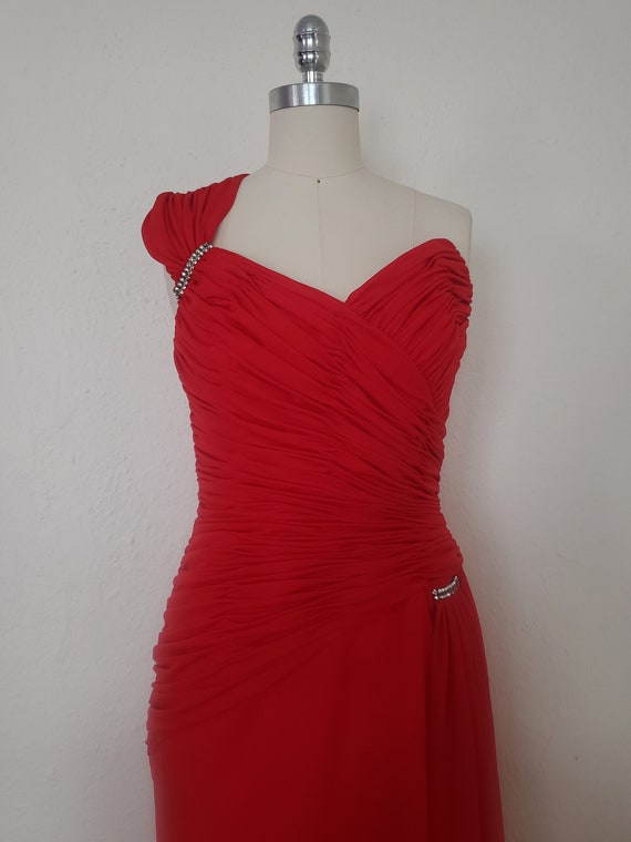 1990s Red Asymmetrical Cocktail Dress by Oleg Cas… - image 3