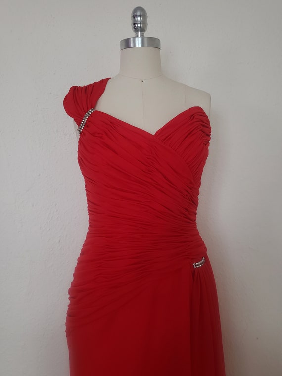 oleg cassini red dress Y2K Oleg Cassini Black Tie Red Beaded Halter Neck Formal Dress 6 Prom Cocktail