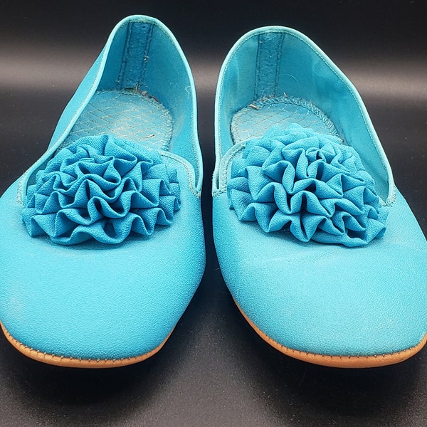 1960s Daniel Green Turquoise Slippers, Approximate Size 8 | 60s Vintage Blue Loafers, 2A100