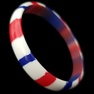 1960s Red, White, and Blue Plastic Bangle Pair 60s Vintage Marbled and Striped Two 2 Bracelet Stack Set image 4