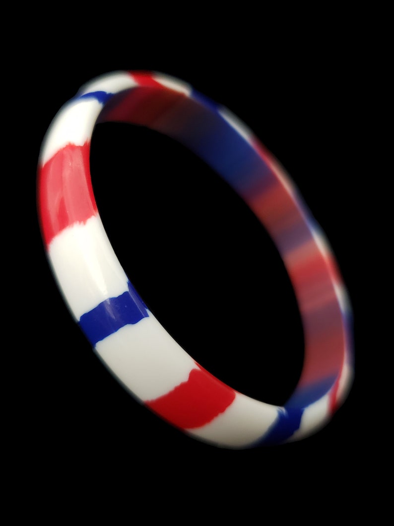 1960s Red, White, and Blue Plastic Bangle Pair 60s Vintage Marbled and Striped Two 2 Bracelet Stack Set image 4