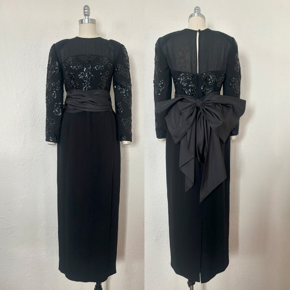 1990s CHRISTIAN DIOR Black Sequin Evening Dress, … - image 1