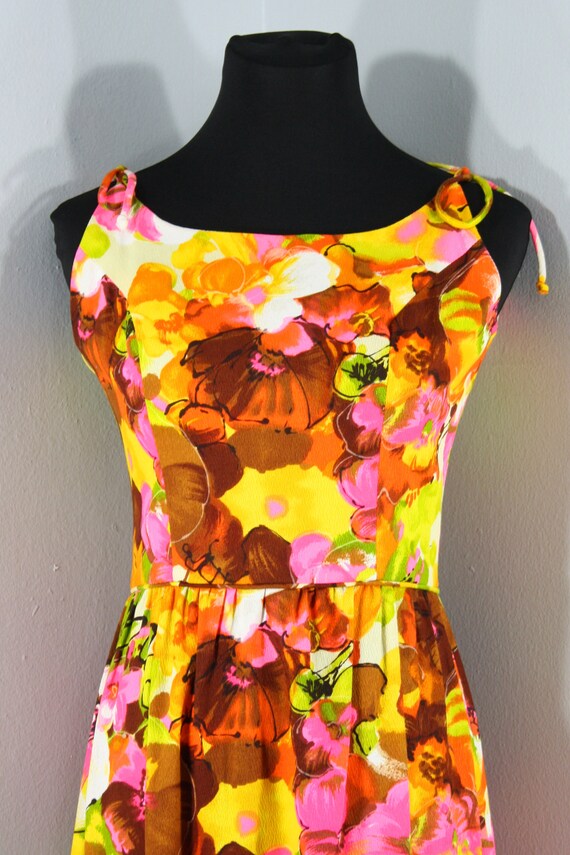 60s Hawaiian Ruffle Floral Maxi Dress Square Neckline By Nalii of Honolulu main image 0