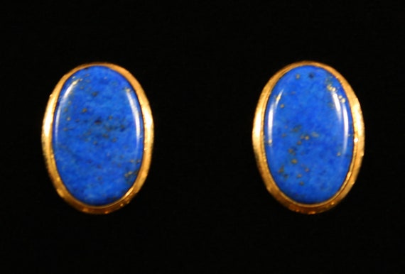 1980s Gold and Lapis Stud Earrings | 80s Vintage … - image 2