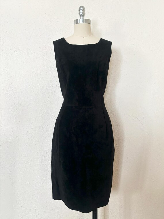 bagatelle leather dress 1990s Black Suede Sheath Dress by Bagatelle, Small to Medium | 90s Vintage  Black Leather Dress (S, M, 36-28-38)