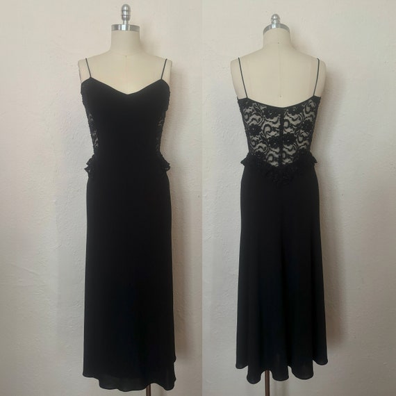 1990s Black Lace Maxi Dress by Laundry by Shelli Segal Small to Medium 90s Sweetheart Neckline Lace Back Slip Dress S M 34 28 38 Etsy Denmark