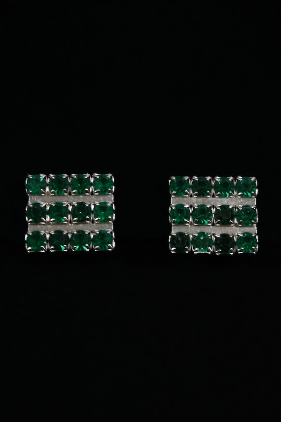 1960s Large Square Rhinestone Clip Earrings | 60s… - image 2