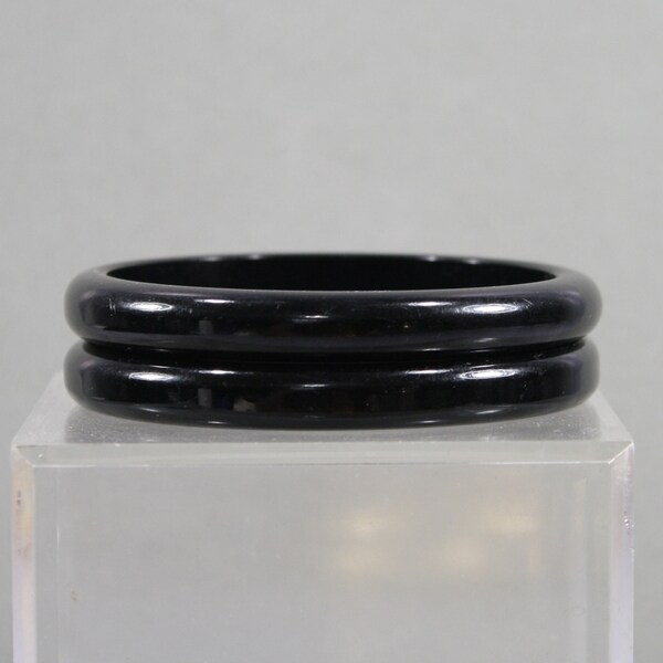 1940s Vintage Bakelite Bangle Set | 40s Black Bakelite Spacer Bracelet Set