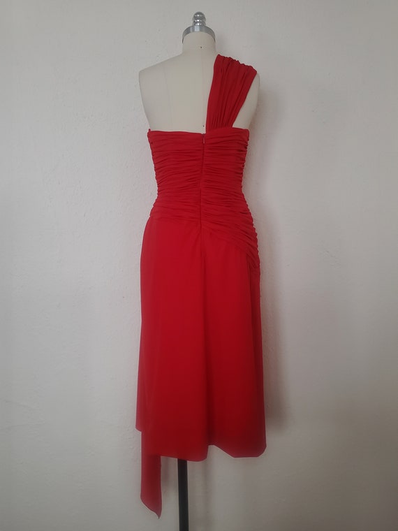 1990s Red Asymmetrical Cocktail Dress by Oleg Cas… - image 7