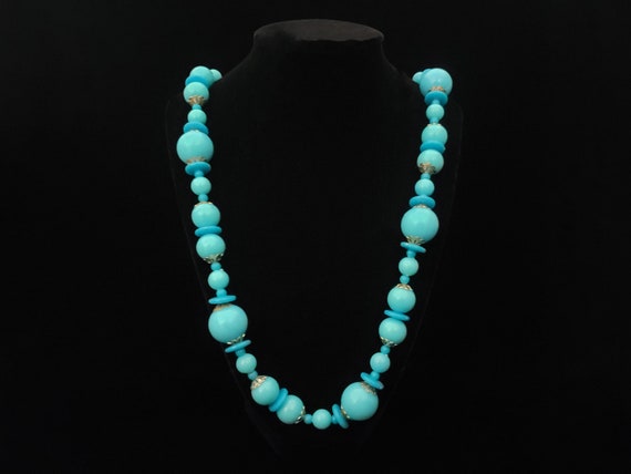 1960s Turquoise Bead Necklace | 60s Vintage Long … - image 3
