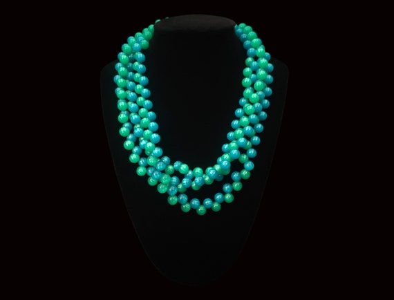 1960s Blue and Green Bead Necklace | 60s Vintage … - image 3