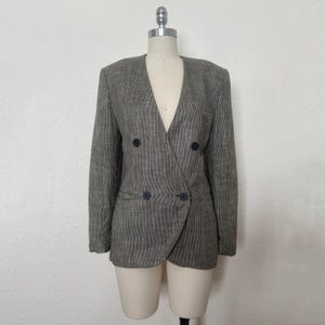 Veste de costume en soie noire et blanche des années 1990 par Jones NY, très petite à petite | Blazer croisé sans col vintage des années 90 (XS, S, 36-32)