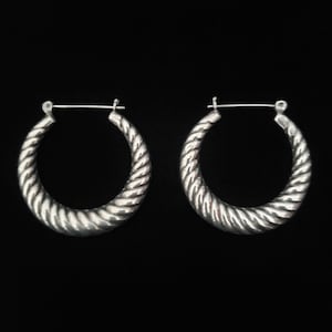 1980s Sterling Silver Hollow Cast Large Hoop Earrings | 80s Vintage 925 Hoops