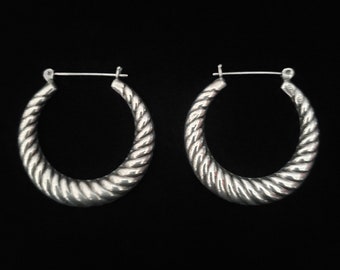 1980s Sterling Silver Hollow Cast Large Hoop Earrings | 80s Vintage 925 Hoops