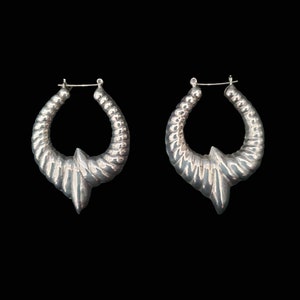 1980s Sterling Silver Hollow Cast Large Hoop Earrings | 80s Vintage 925 Pointed Hoops