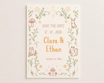 Save The Date Template | Hand Drawn illustrations | Woodlands Wedding | 0003