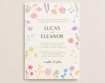 Save The Date Template | Hand Drawn illustrations | Wildflowers Wedding | 0001