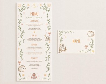 Menu & Place Card Template | Hand Drawn illustrations | Woodlands Wedding | 0003