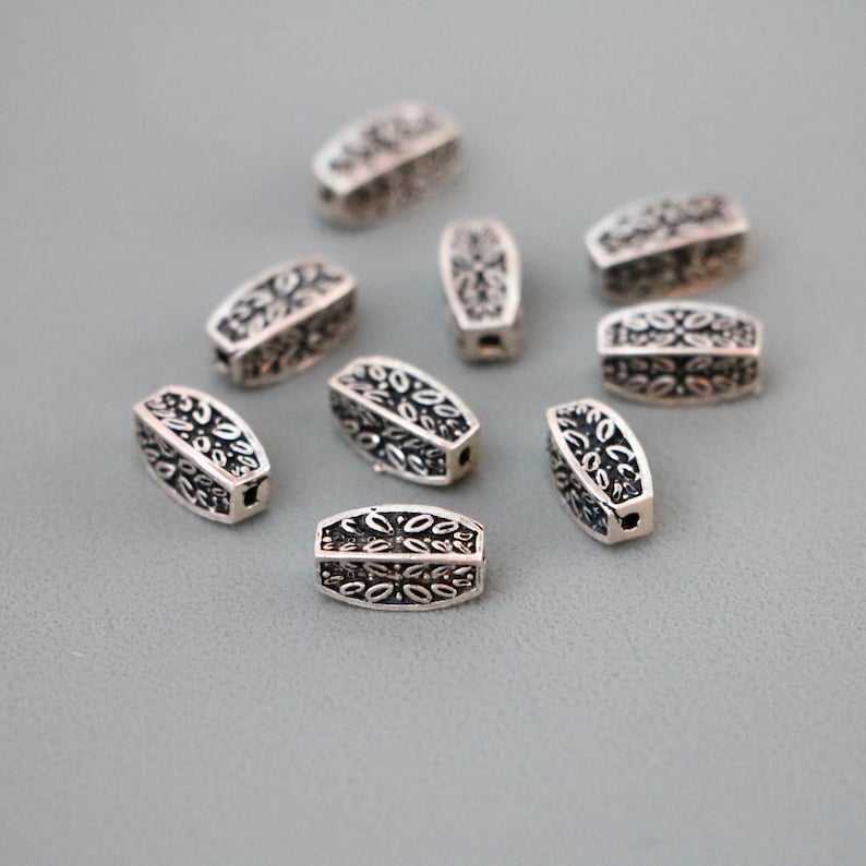 Sterling Silver Barrel Bead Thai Style Barrel Bead with Unique Pattern DIY Jewelry Supplies Antique Sterling Silver Barrel Bead 2 pcs