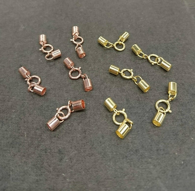 3mm End Tube with Spring Clasp Yellow Gold Vermeil Jewelry Supplies Rose Gold Vermeil Necklace Cord End Clasp 2 Sets