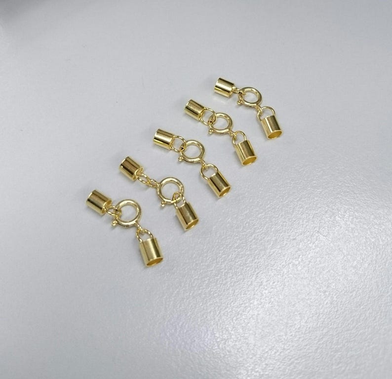 3mm End Tube with Spring Clasp Yellow Gold Vermeil Jewelry Supplies Rose Gold Vermeil Necklace Cord End Clasp 2 Sets