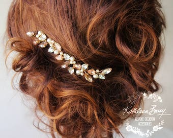 Bridal Rose Gold Rhinestone & Pearl Hair Pin Wedding Accessories STYLE: Jessica