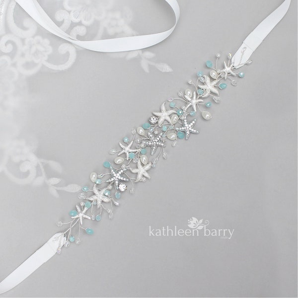 Starfish wedding dress sash belt - sea star fish beach wedding accessories - color options available STYLE: Megan