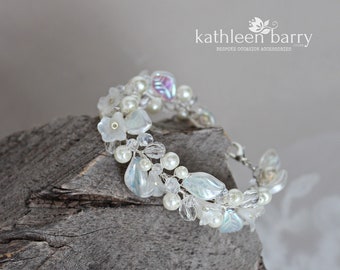 Wedding floral bracelet, flower and leaf bridal bracelet crystal and pearl - color & metallic options available STYLE: Nadine