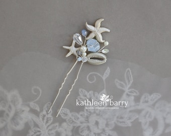 Starfish, shell & pearl hair pins beach destination weddings - Bridal sea star wedding hair accessories clips - assorted colors available