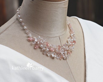 Floral statement wedding necklace bridal jewelry - Rose gold, gold or silver STYLE: Shelby