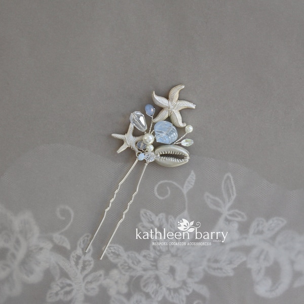 Starfish, shell & pearl hair pins beach destination weddings - Bridal sea star wedding hair accessories clips - assorted colors available