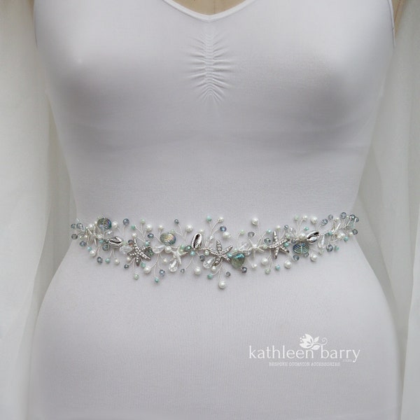Starfish & shell wedding dress sash belt - sea star fish beach wedding accessories - color options available STYLE: Ariel