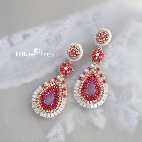 Statement large chandelier beaded earrings fuchsia pink and coral rose gold - colors to order STYLE: Deborah