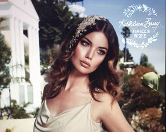 Lace Bridal Hair Piece Pearl Rhinestone Crystal Wedding Accessories STYLE: Victoria