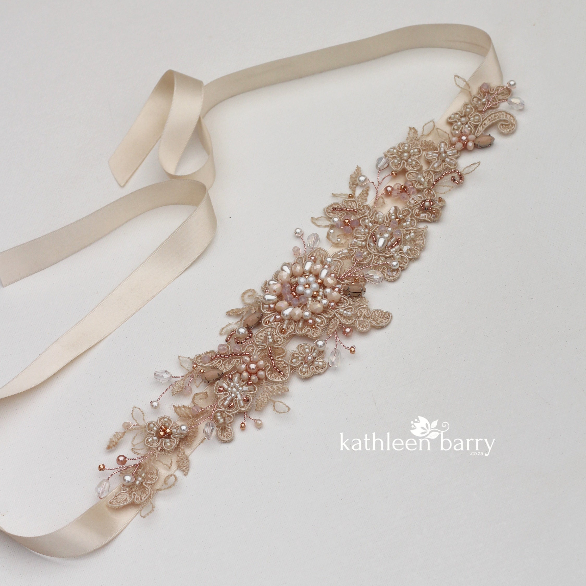 slim fit dress slacks Blush pink rose gold wedding dress sash and white ivory colors available –  Kathleen Barry Bespoke Occasion Accessories main image 1