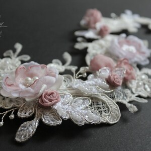 Bridal Lace hairpiece pink flowers wedding hair accessories Chantilly lace color options available STYLE: Kathryn image 2