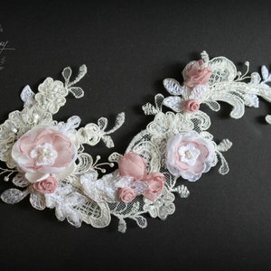 Bridal Lace hairpiece pink flowers wedding hair accessories Chantilly lace color options available STYLE: Kathryn image 3