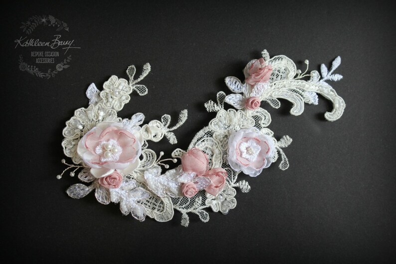 Bridal Lace hairpiece pink flowers wedding hair accessories Chantilly lace color options available STYLE: Kathryn image 3