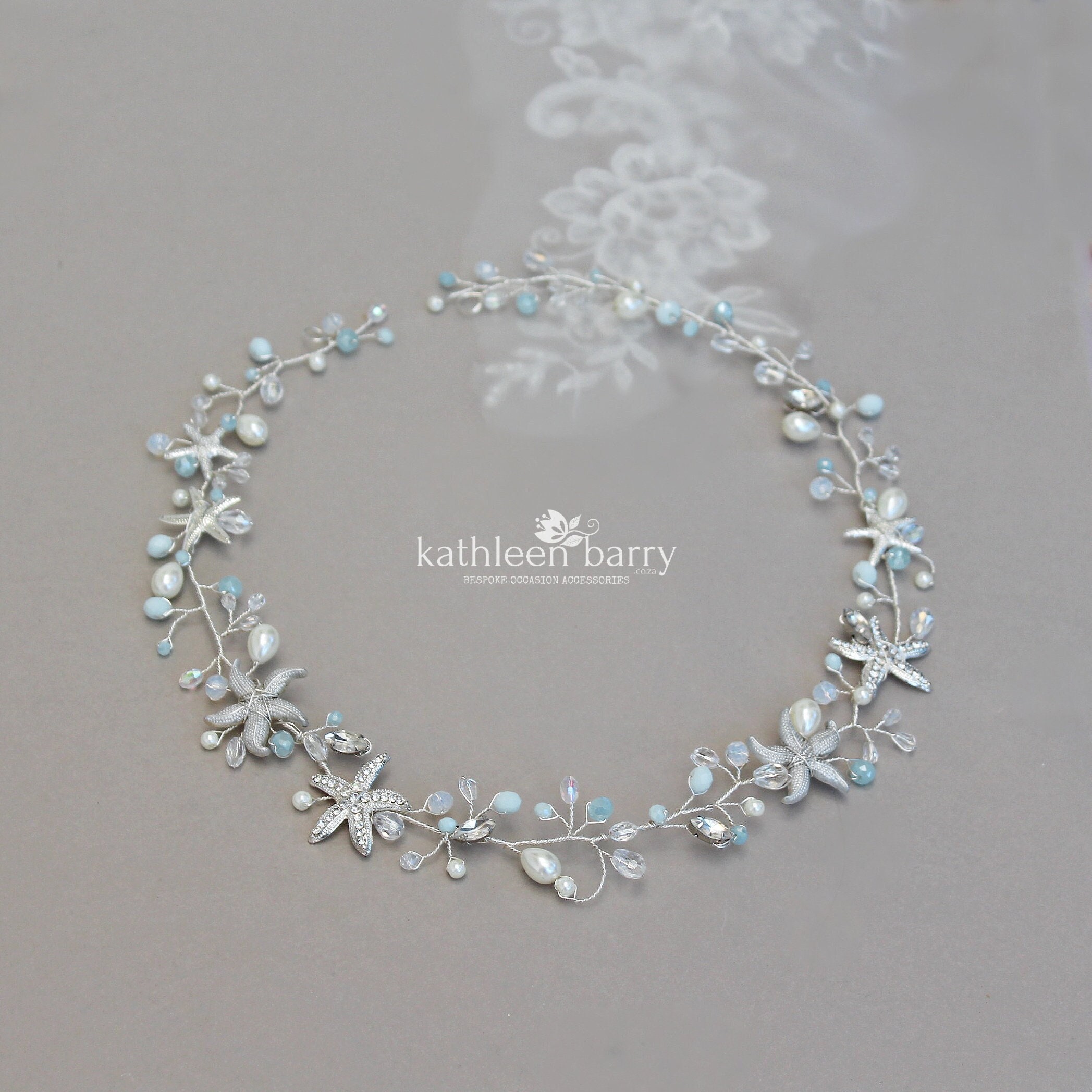 Bridal wreath Beach wedding, crown, circlet, assorted colors silver, gold, rose gold starfish - colors to order STYLE: Rhoda  turquoise